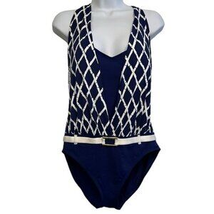 Bleu Rod Beattie Navy and White One-Piece Swimsuit